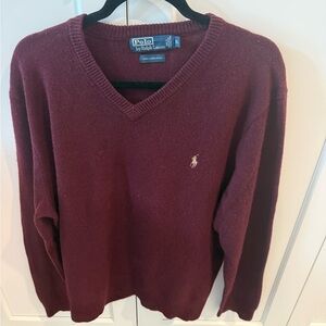 Ralph Lauren Men's V-Neck Sweater in Deep Burgundy